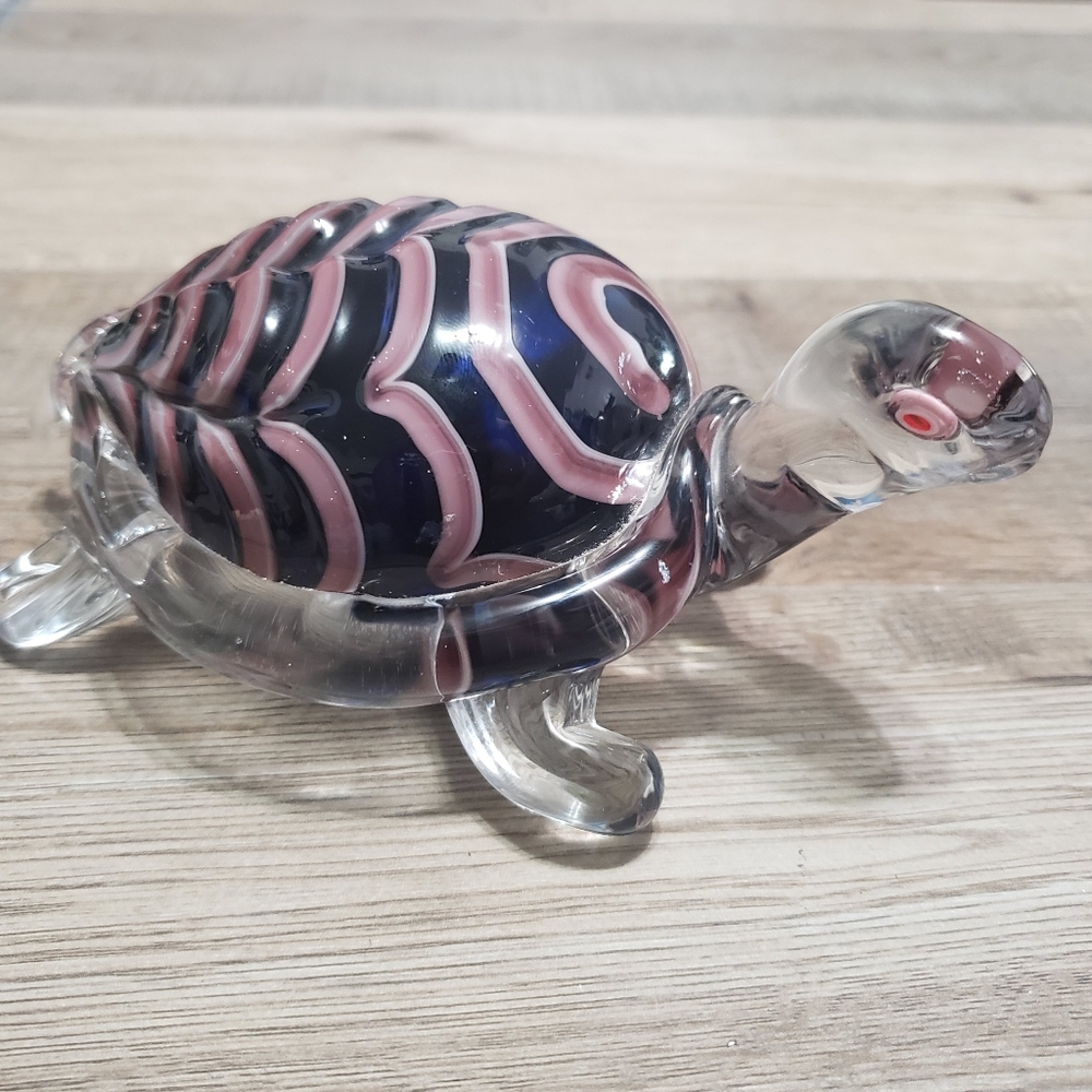 Hand Blown 6" Turtle Art Glass Paperweight Decor